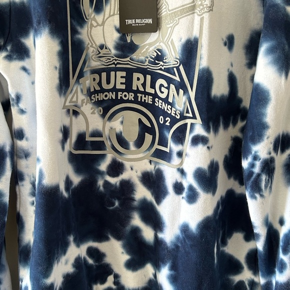 True Religion Tie Dye Sweatshirt Blue White Size Small NWT - Picture 5 of 12